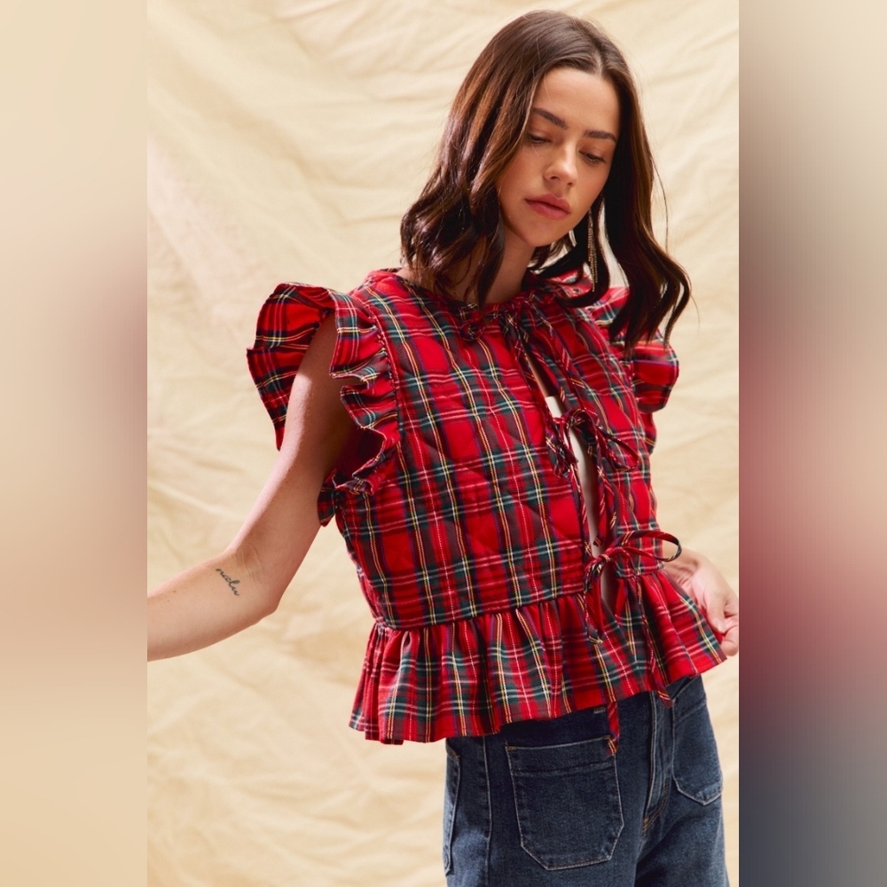 Plaid Ruffled Quilt Vest Top - Picture 7 of 9